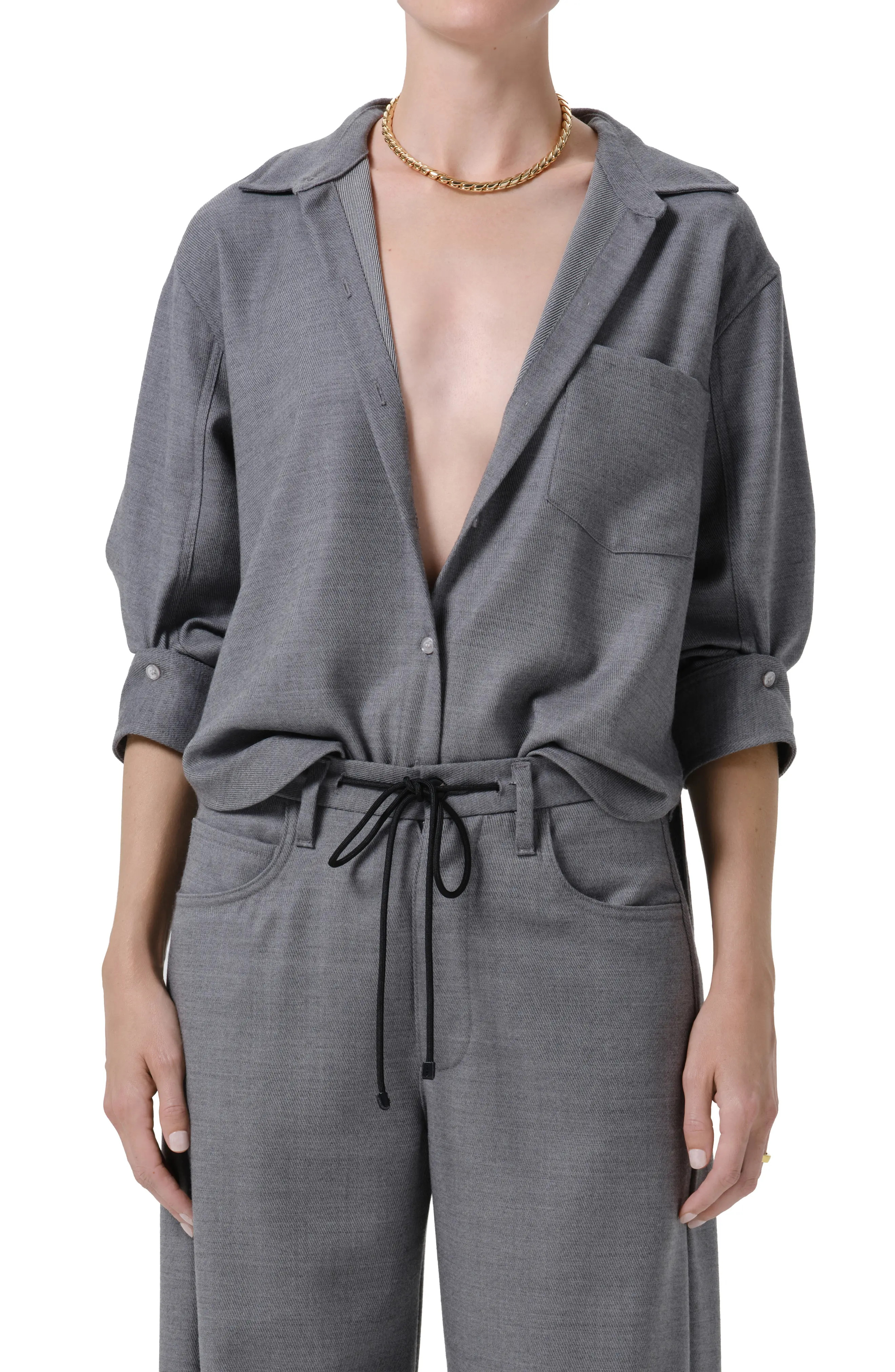 Citizens of Humanity Kayla Shrunken Felted Wool Shirt in Gris Lt Md Grey at Nordstrom, Size Large | Nordstrom