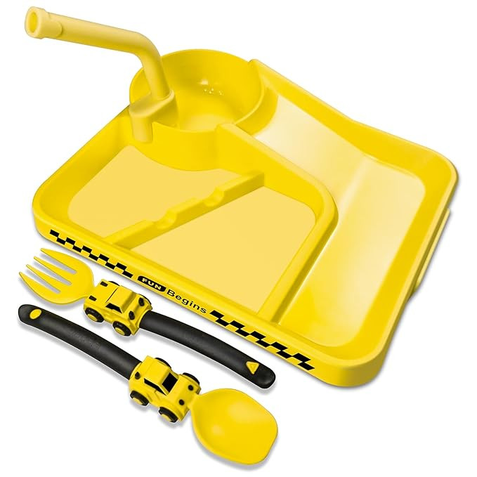Construction Toddler Plates - Toddler Eating Utensil Set with Removable Straw - Toddler Utensils ... | Amazon (US)