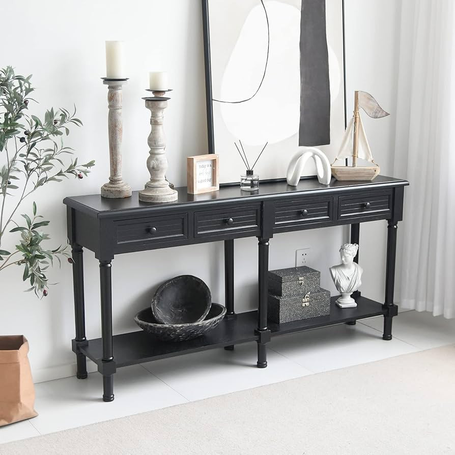 HLXZN Console Table for Entryway, 60 Inch Sofa Table w/4 Drawers and Bottom Shelf Narrow Long Hal... | Amazon (US)