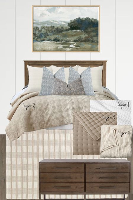 Bedroom inspo! 

Neutral bedding , neutral bedroom decor, industrial rustic bedroom, coastal bedroom, beige box quilt, neutral pillows, blue pillows, brown quilt, white textured quilt, chunky knit throw blanket, industrial rustic dresser, neutral rug, tan and cream rug, blue and green art work
 

#LTKfindsunder100 #LTKsalealert #LTKhome