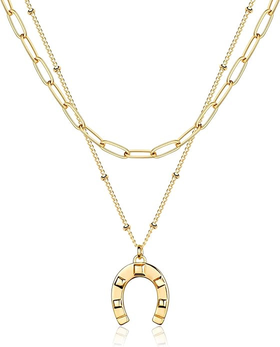 MEVECCO Layered Heart Necklace 18k Gold Plated Gold Choker Long Necklace for Women | Amazon (US)