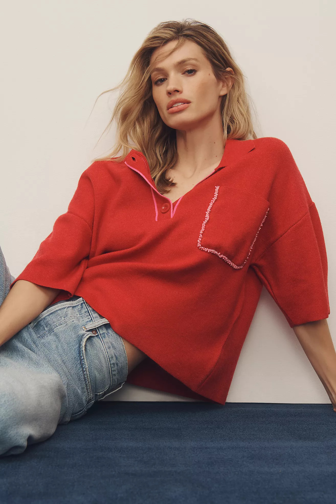 The Eliott Embellished-Pocket Polo Shirt | Anthropologie (US)