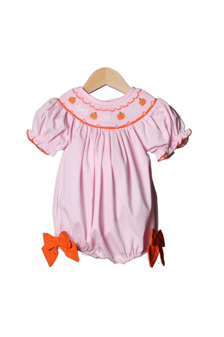 Smocked Sweet Bow Pumpkin Pink Pique Bubble | The Smocked Flamingo