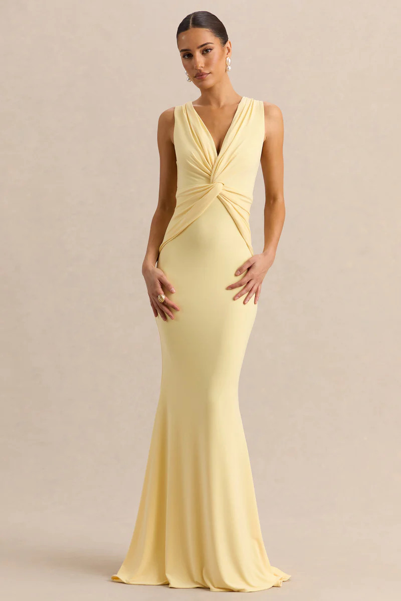 Holly  Lemon Plunge-Neck Maxi Dress With Twist-Detail | Club L London