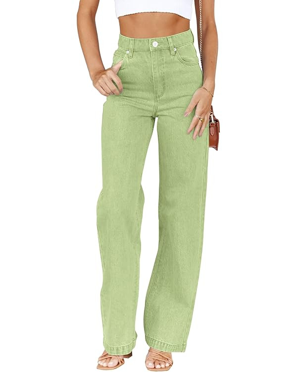 PLNOTME Women's High Waisted Jeans Boyfriend Baggy Straight Leg Casual Denim Pants | Amazon (US)