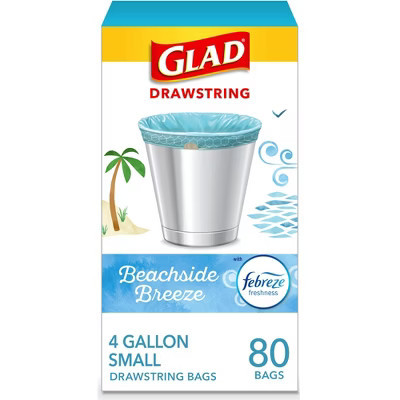 Glad Small Kitchen Drawstring Trash Bags - Febreze Beachside Breeze  - 80ct/4gal | Target