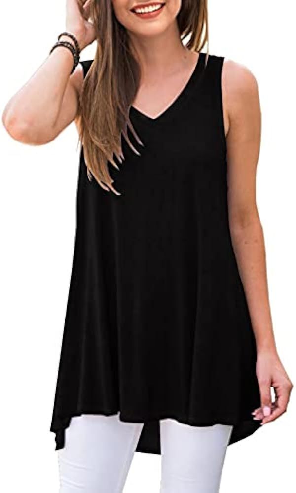 AWULIFFAN Women's Summer Sleeveless V-Neck T-Shirt Tunic Tops Blouse Shirts | Amazon (US)