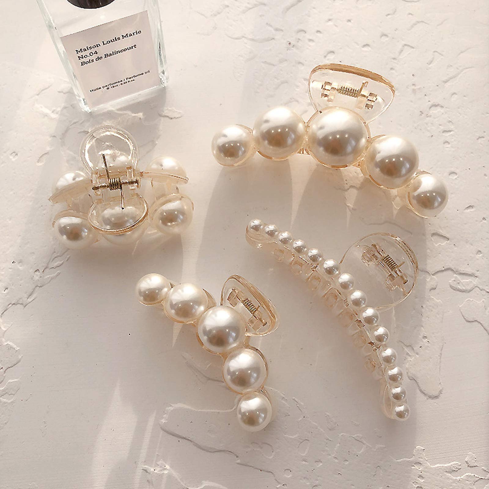 Hair Clips for Women, Large Pearl Hair Claw Clip Set Strong Hold No Slip, Banana Jaw Clip Barrett... | Amazon (US)