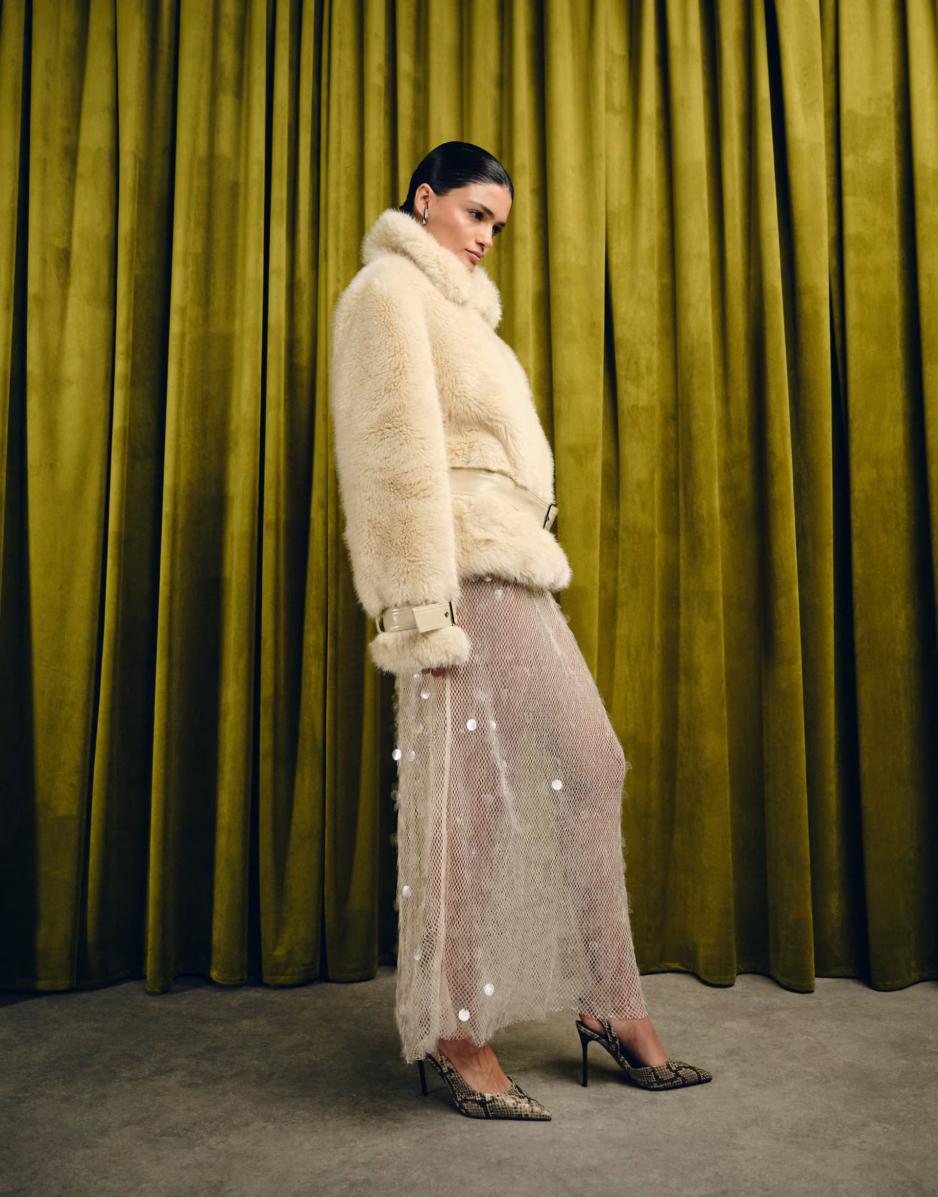 VRG GRL short sleeve sequined midaxi mesh dress in beige | ASOS (Global)