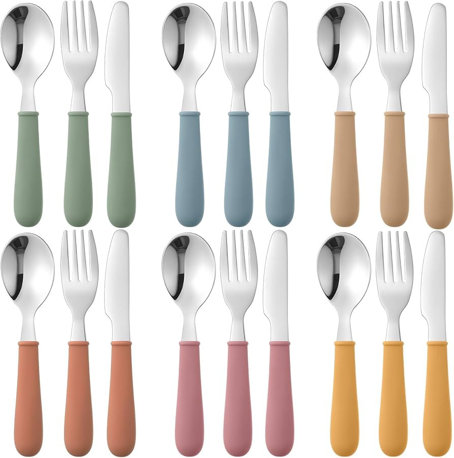 18 Pieces Toddler Utensils Kids Silverware with Silicone Handle Stainless Steel Toddler Fork Spoo... | Amazon (US)