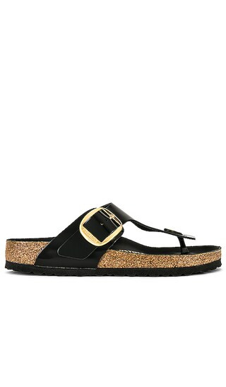 Gizeh High Shine Big Buckle Sandal in High Shine Black | Revolve Clothing (Global)