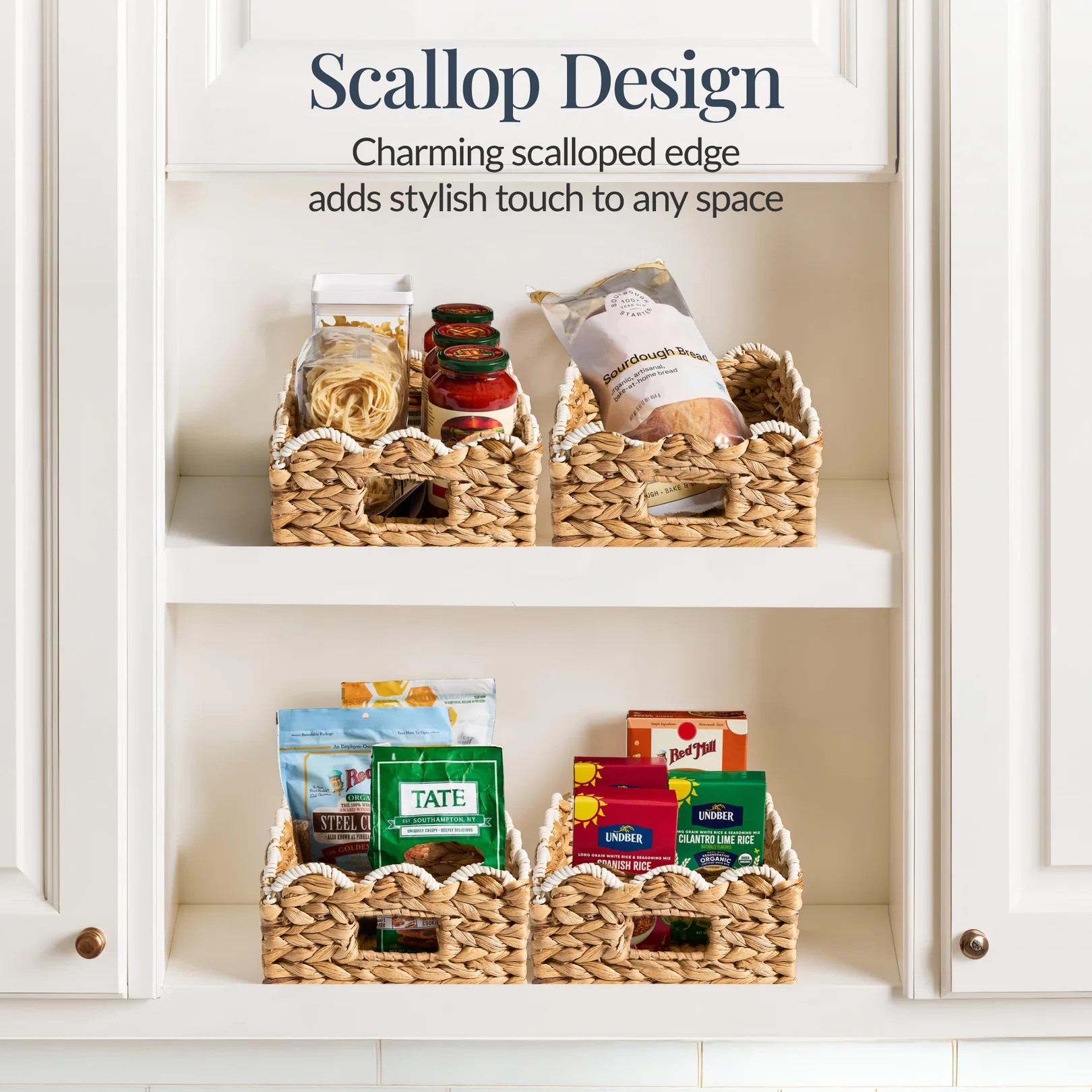 9x12 Scalloped Shelf Basket, Pantry Bins, 4 Pack | Best Choice Products 