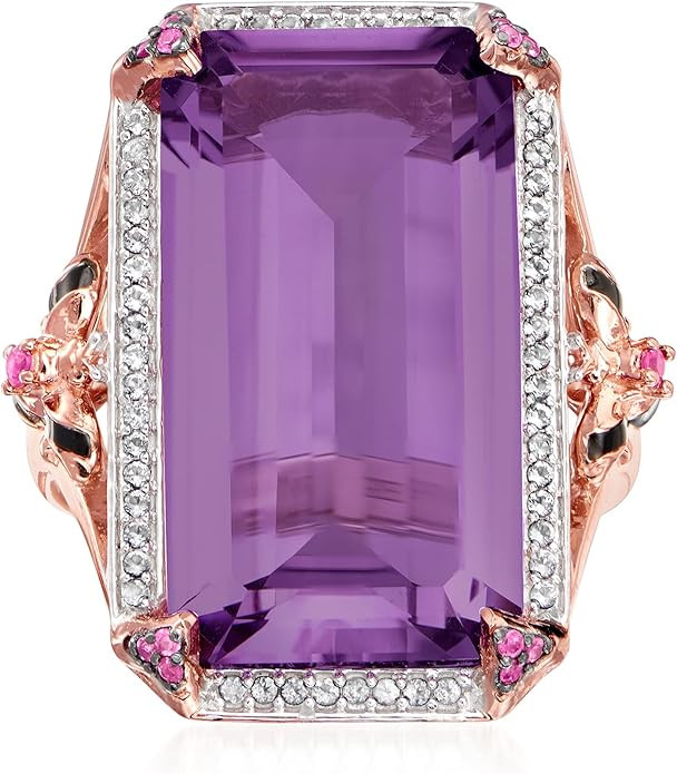 Ross-Simons 15.00 Carat Amethyst and .30 ct. t.w. Multi-Gemstone Bumblebee Ring in 18kt Rose Gold... | Amazon (US)
