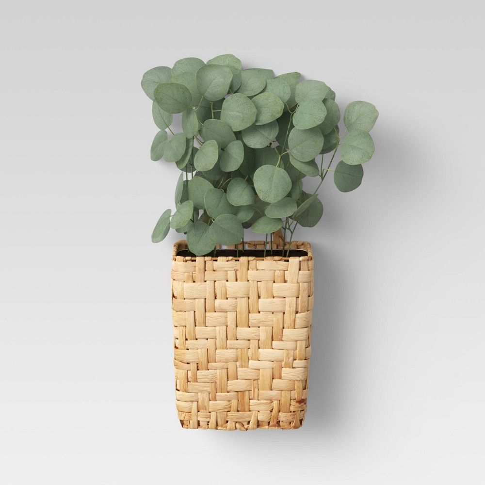 Hanging Woven Planter with Eucalyptus Plants Wall Sculpture Green - Threshold | Target