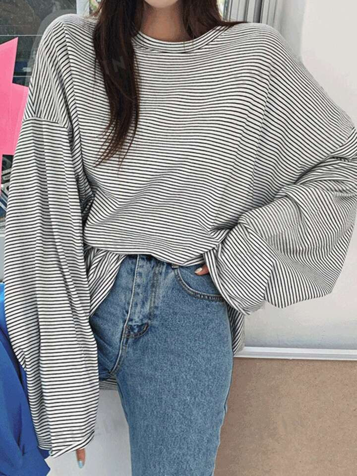 DAZY Striped Print Drop Shoulder Oversized Tee | SHEIN USA | SHEIN
