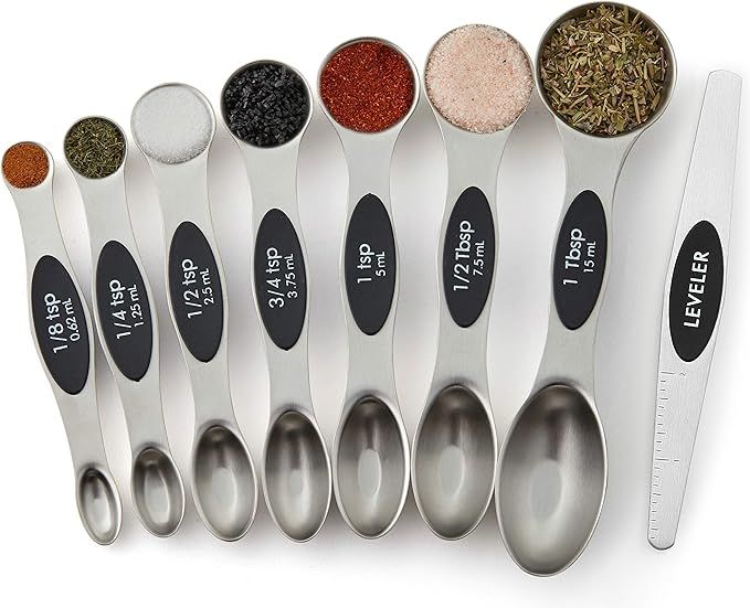 Spring Chef Magnetic Measuring Spoons Set, Dual Sided, Stainless Steel, Fits in Spice Jars, Set o... | Amazon (US)