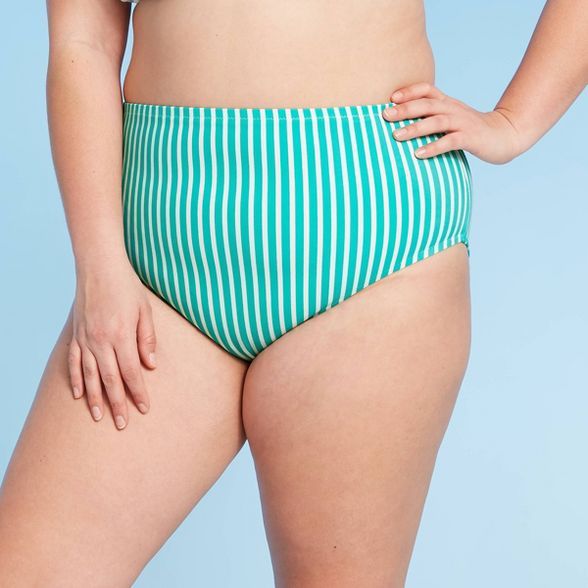 Women's Plus Size Bikini Bottom - Kona Sol™ Green Stripe | Target