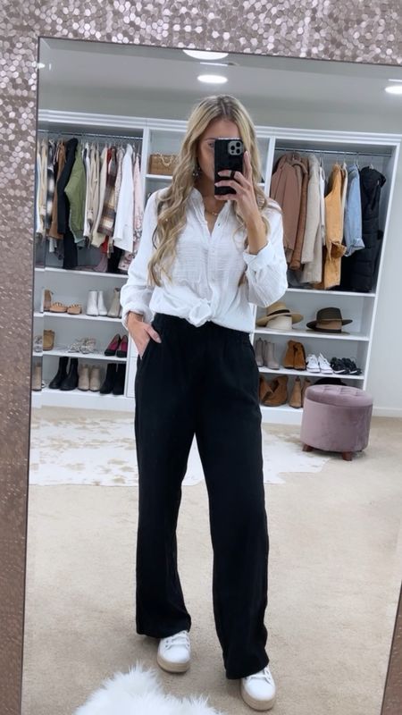 Linen pants. Old navy. Spring outfit. Spring work outfit. Wearing xs long. I’m 5’9. Aerie white button down  

#LTKunder100 #LTKstyletip #LTKunder50