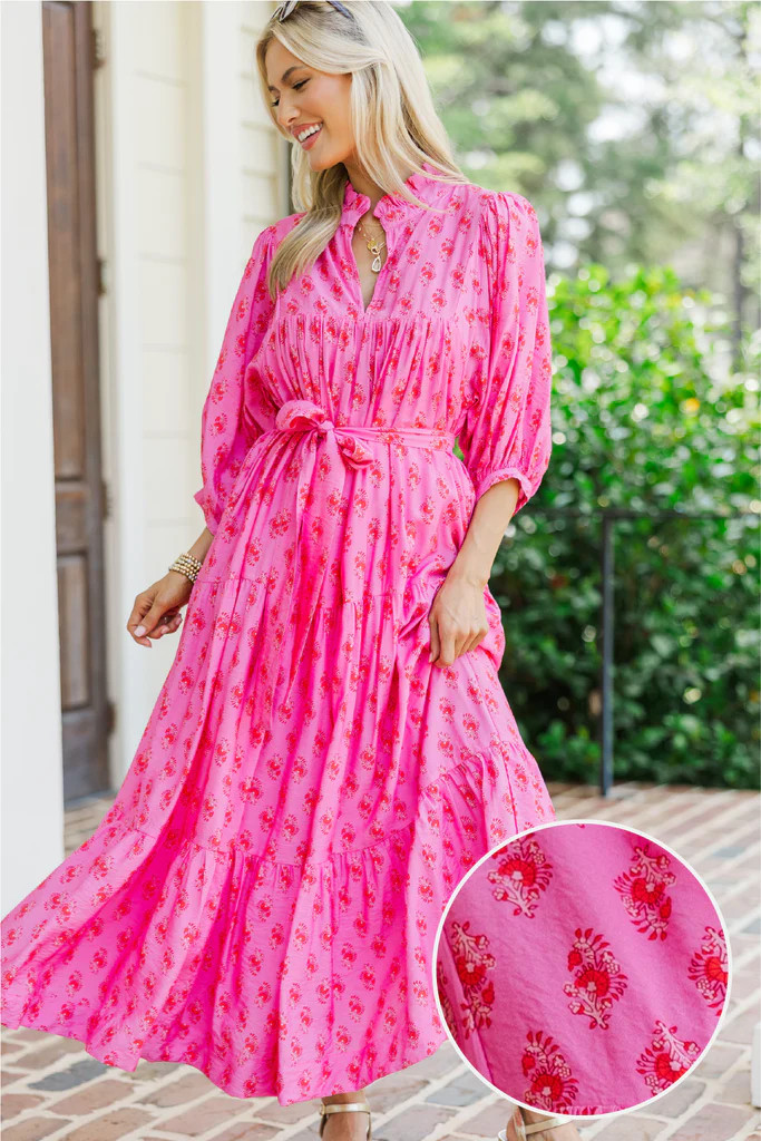 All The Fun Pink Medallion Midi Dress | The Mint Julep Boutique