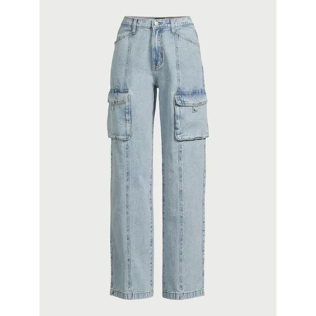 Scoop Women's Low Slung Wide Leg Cargo Jeans, Sizes 0-18 | Walmart (US)