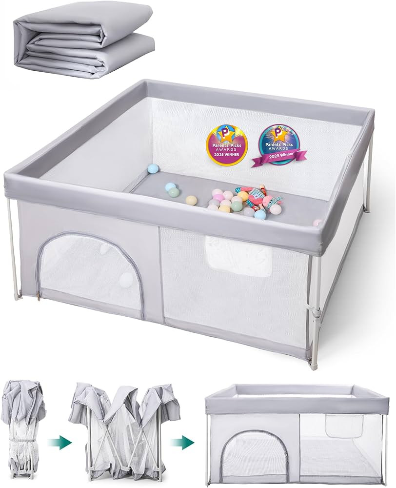 Babelio Foldable Baby Playpen with Mat, 54.5" \u00d7 54.5" Snap-Play Portable Playard for Babies ... | Amazon (US)