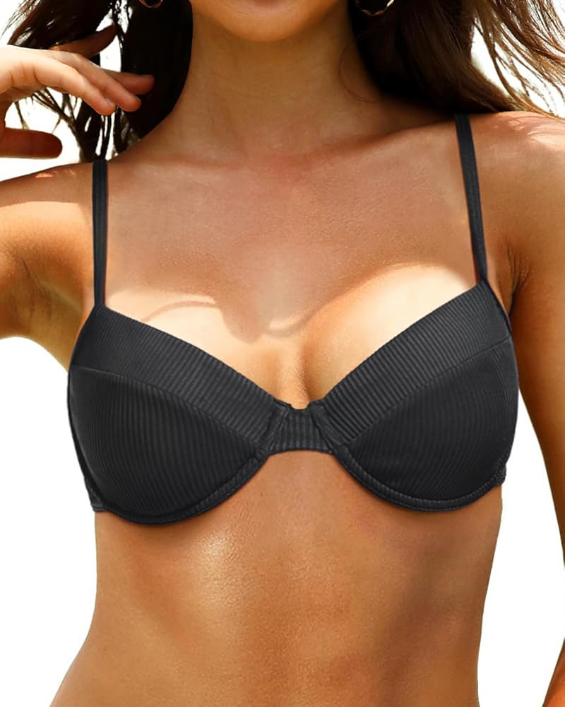Tempt Me Women Underwire Bikini Top Ribbed Bathing Suit Top Bra Sized Swimsuit Top Only | Amazon (US)