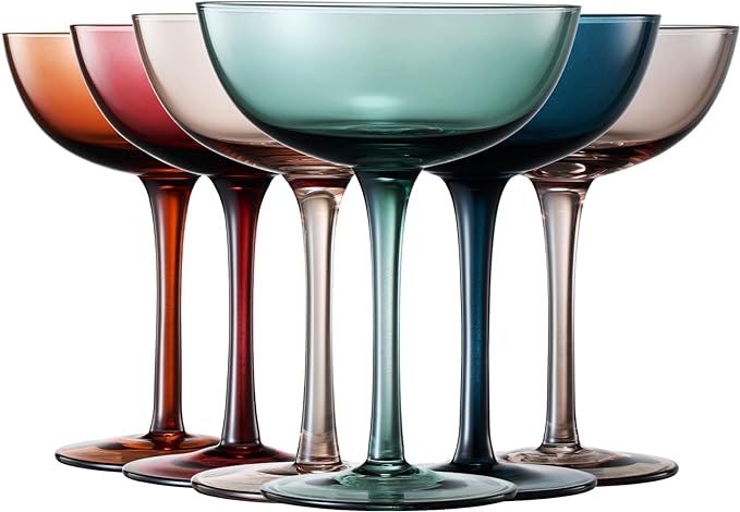 Cocktail & Champagne Coupe Glasses Coupe Cocktail Glasses 7 oz | Set of 6 | Muted Colored Crystal... | Amazon (US)