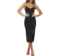 Prinbara Women's 2023 Summer Bodycon Sleeveless V Neck Spaghetti Straps Split Hem Zipper Cocktail... | Amazon (US)