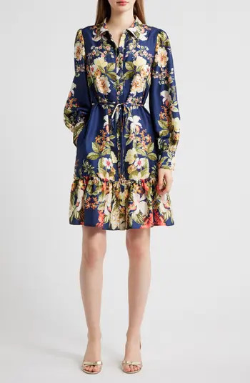 Julia Jordan Floral Long Sleeve Satin Shirtdress | Nordstrom | Nordstrom