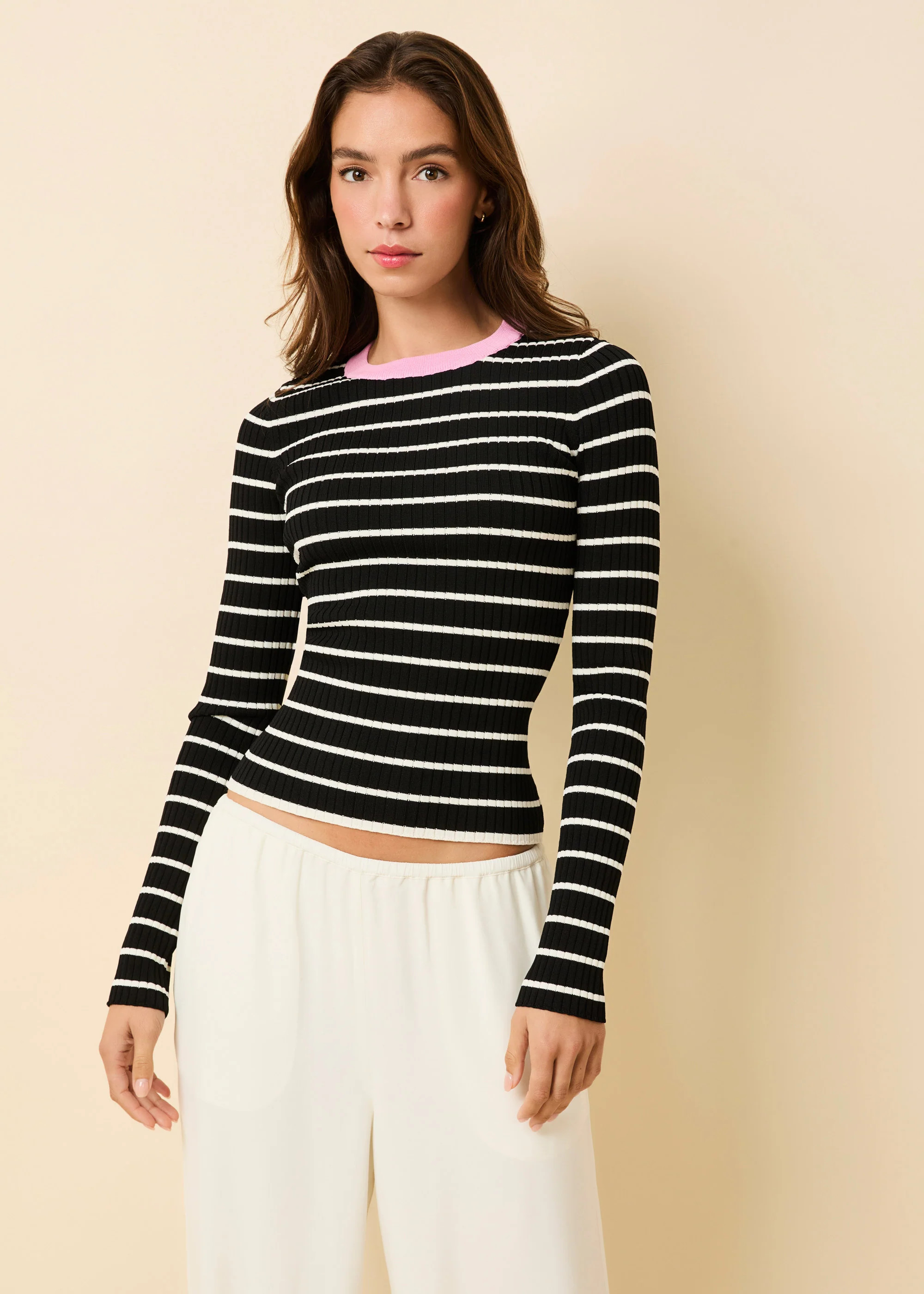 Dora Ribbed Knit Top Noir / Brule Stripe / Bon Bon | Solid & Striped