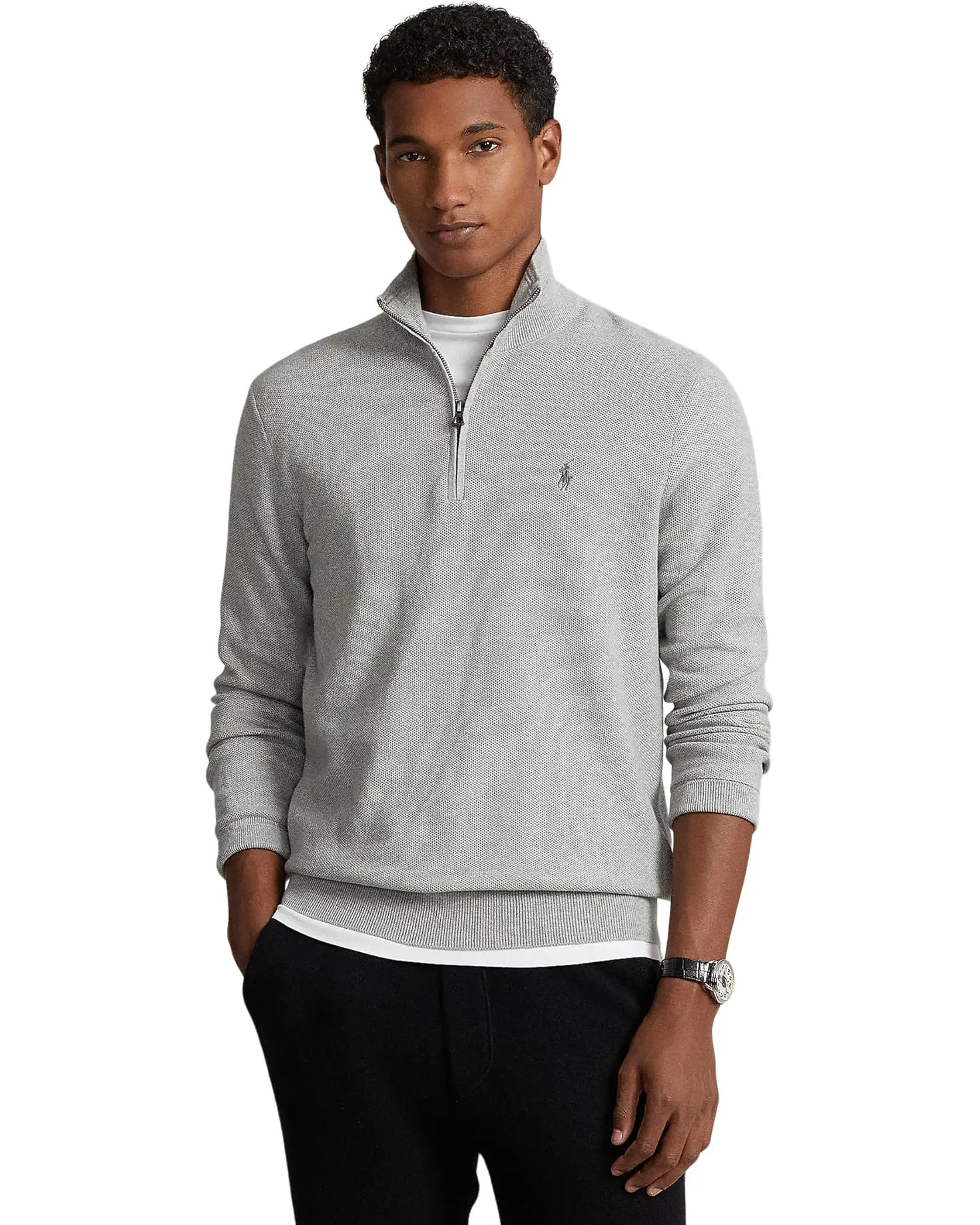 Polo Ralph Lauren Mesh-Knit Cotton 1/4 Zip Sweater | Zappos