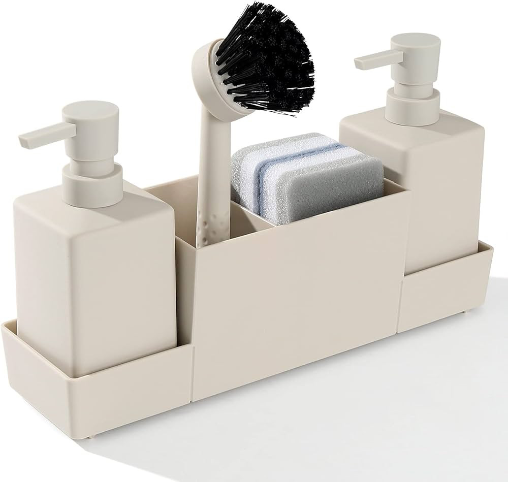 Kitchen Soap Dispenser with Sponge Holder Set for Sink Caddy, Hand Soap and Dish Soap Dispenser w... | Amazon (US)