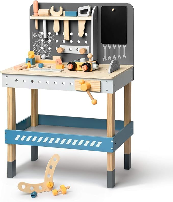 ROBUD Wooden Tool Workbench for Kids Toddlers, Toy Tools Set Gift for 3 4 5 6 7 Years Old and Up | Amazon (US)