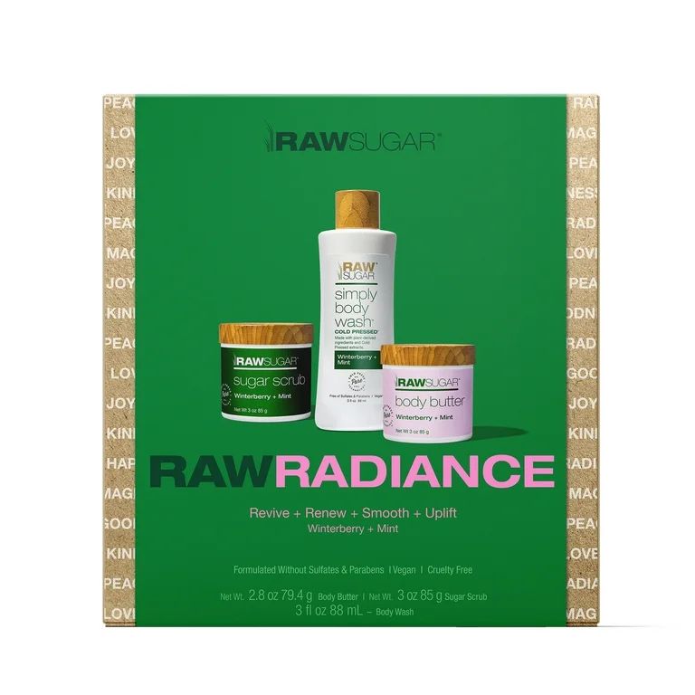Raw Sugar Raw Radiance Holiday Gift Set, Includes Sugar Scrub, Body Wash, & Body Butter, 3 Piece | Walmart (US)