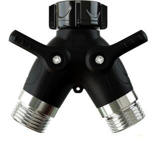 2-Way Heavy Duty Metal Hose Splitter with Dual Shut-Off, Y Valve Connector for Outdoor Garden Faucets | The Home Depot