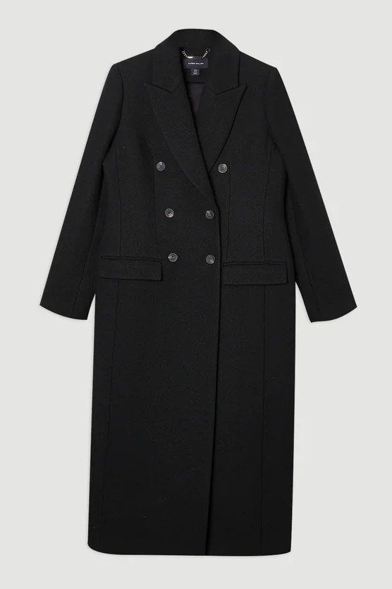 Wool Double Breasted Tailored Midi Coat | Karen Millen UK + IE + DE + NL