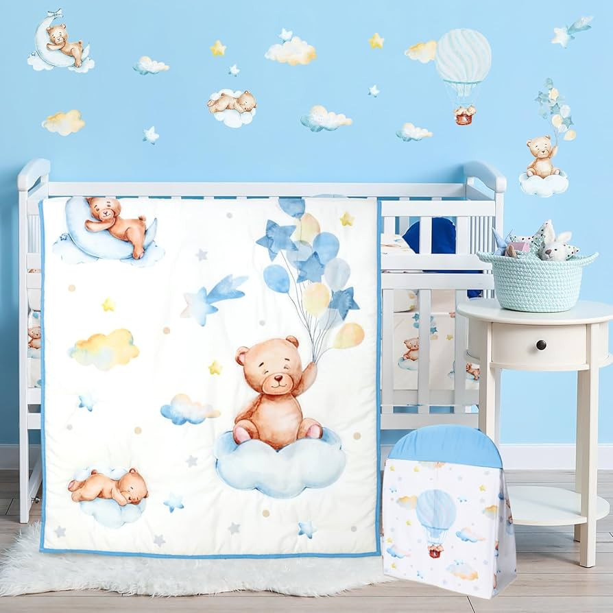 Peryiter 4 Pcs Crib Bedding Set, Baby Nursery Bedding Sets, Baby Blanket, Crib Sets for Girls and... | Amazon (US)