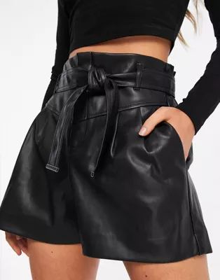 Morgan leather look belted shorts in black | ASOS (Global)