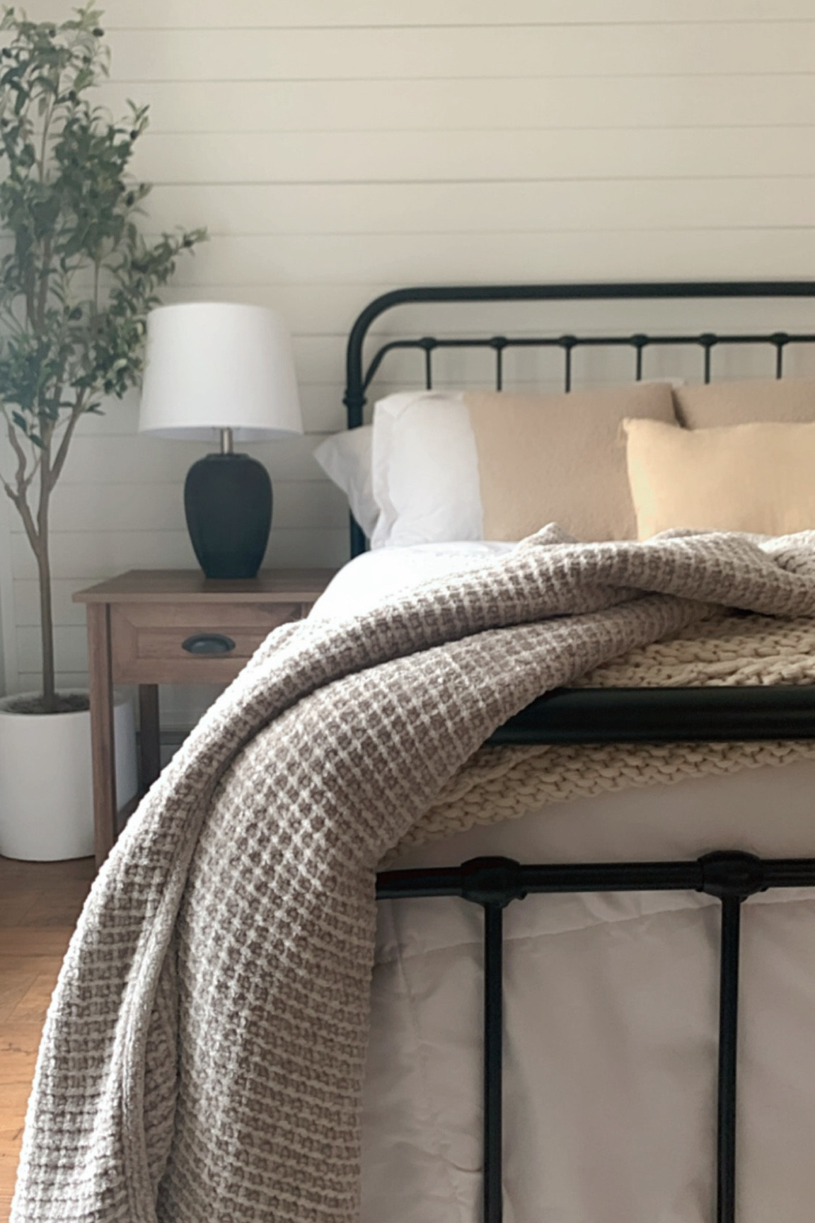 Cozy bedroom 

Neutral modern farmhouse bedroom. Bed, pillows, throw blankets, lamps, nightstands, olive tree, hardwood floors, bedroom ideas, shiplap, Joanna Gaines, bedroom decor, home decor 

#LTKhome #LTKstyletip 

#LTKU