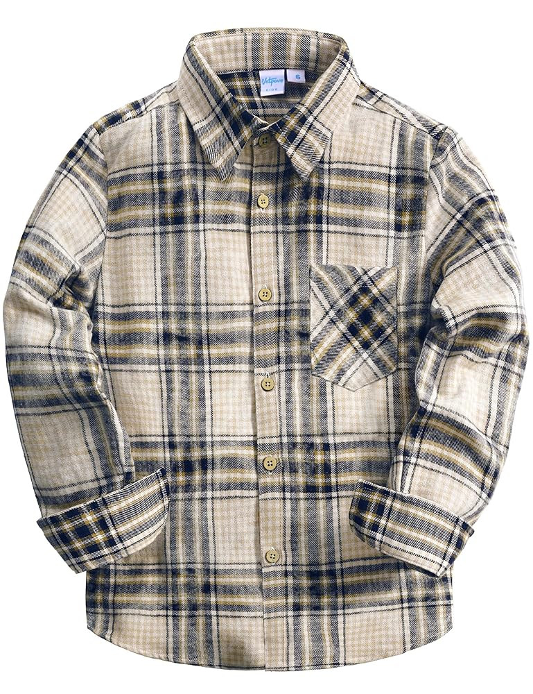 VATPAVE Boys Flannel Button Down Shirt Casual Long Sleeve Plaid Shirts 6-14 Years | Amazon (US)