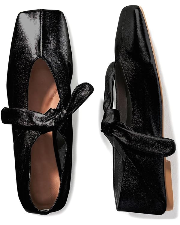 Square Toe Ballet Flats for Women Bow Mary Jane Flats Slip On Dress Ballerina Shoes | Amazon (US)