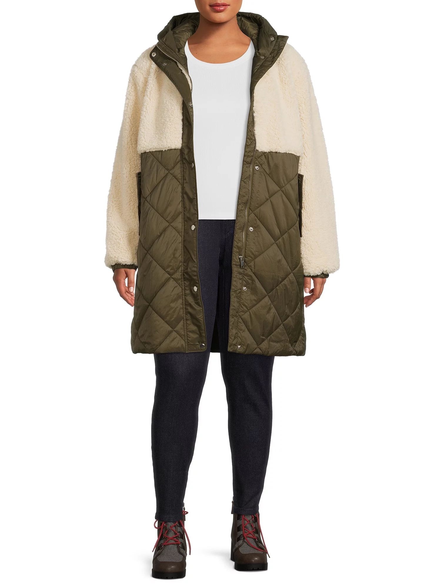 Mark Alan Women's and Women's Plus Size Faux Sherpa Quilted Coat | Walmart (US)