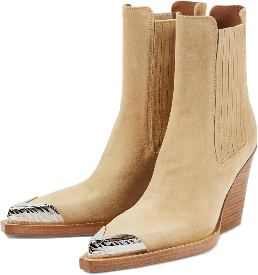 Goolita Suede Western Cowboy Boots For Women Metal Pointed Toe Stacked Block Heel Cowgirl Ankle B... | Amazon (US)