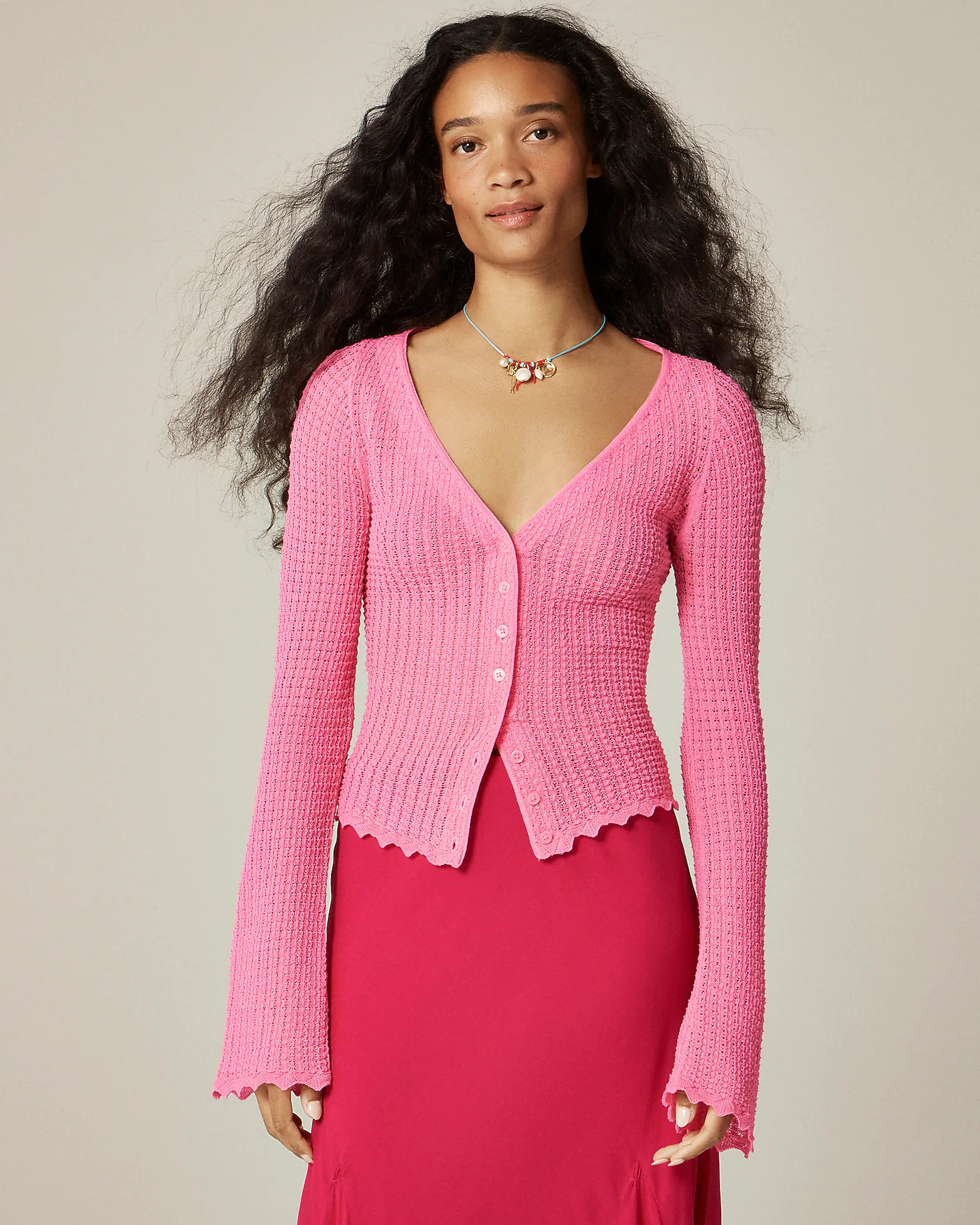 Scallop-trim cardigan top | J. Crew US