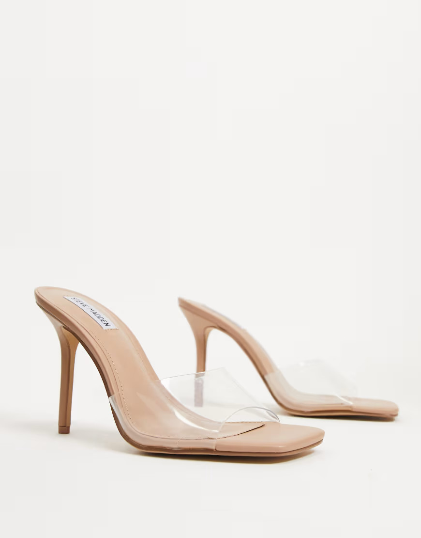 Steve Madden Signal heeled open toe mules in clear | ASOS (Global)