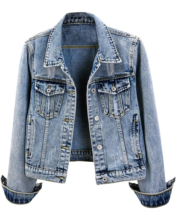 Kedera Womens Denim Jackets Distressed Ripped Long Sleeve Jean Jacket Coats | Amazon (US)