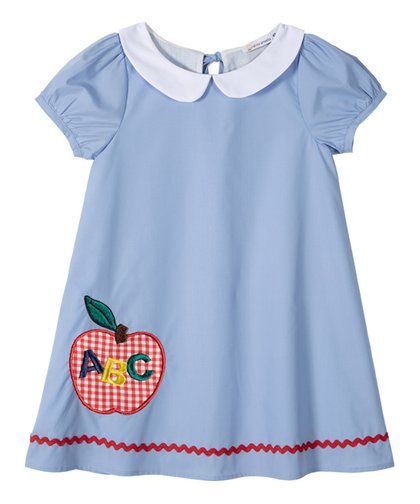 Sunshine Smocks Light Blue & Red 'ABC' Apple Puff-Sleeve A-Line Dress - Toddler & Girls | Zulily