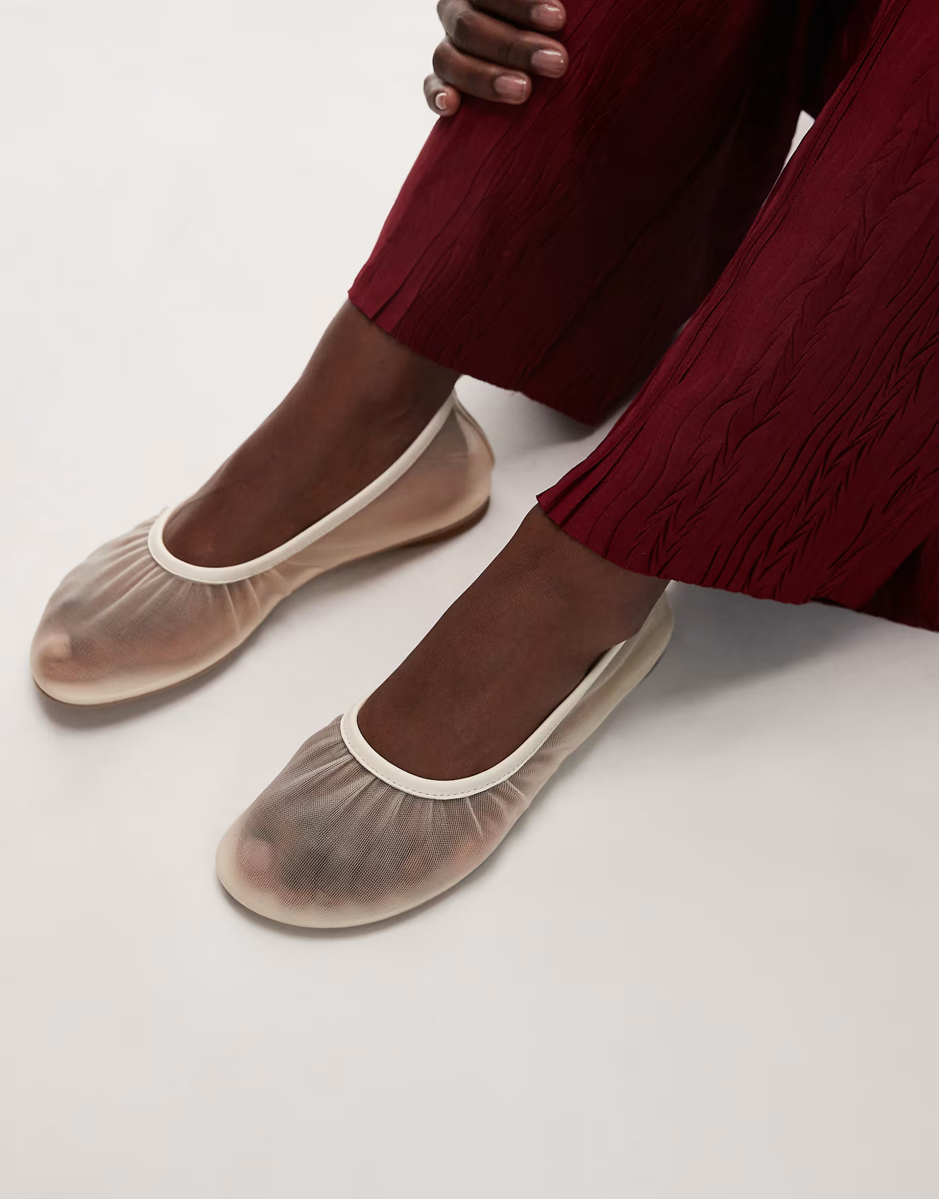& Other Stories real leather trimmed mesh ballet flats in cream | ASOS | ASOS (Global)