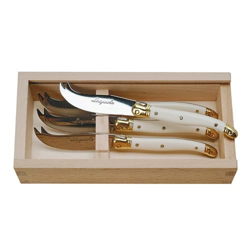 Jean Dubost Laguiole 4-Piece Cheese Knives Set in Slide-Top Box, Ivory Handles - Rust-Resistant Stainless Steel - Made in France | Amazon (US)