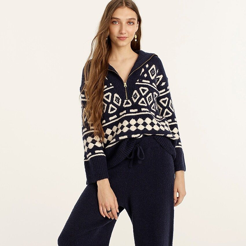Relaxed half-zip sweater in geometric knit | J.Crew US